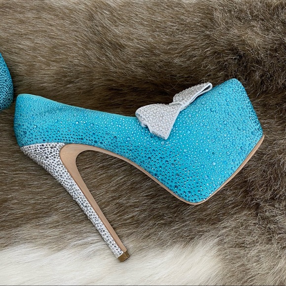 Herstar Limited Edition Tiffany Blue Crystal Embellished Platform Stilettos 10 - Picture 3 of 16